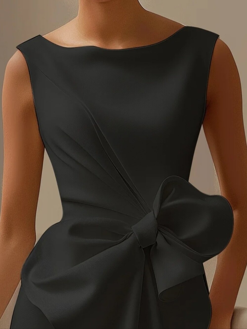 Fehaute Women's Sz 6 Black 3D Bow Sleeveless Sheath Midi Dress Elegant NEW - Picture 2 of 14